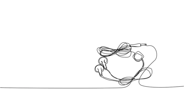 ヘッドフォン イヤフォン1ラインアート ヘッドフォン ヘッドセット ポータブル サウンド オーディオ リッスン 耳の連続線画モバイルリラックスラジオ手描きベクトルイラスト — ストックベクタ