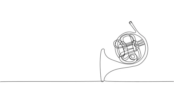 Французский Рог Одну Линию Непрерывная Линейная Графика Музыкальной Классической Мелодической — стоковый вектор