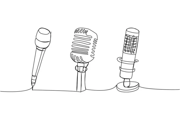 Microfone Definir Uma Linha Arte Desenho Linha Contínua Música Retro —  Vetores de Stock