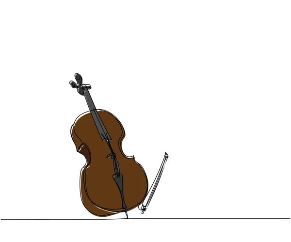 Cello Einzeilige Farbkunst Durchgehende Linienzeichnung Von Musical Melodie Geige Vintage — Stockvektor