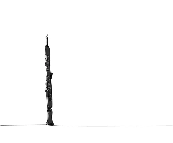 Oboe Una Línea Arte Color Dibujo Continuo Viento Sinfonía Retro — Vector de stock