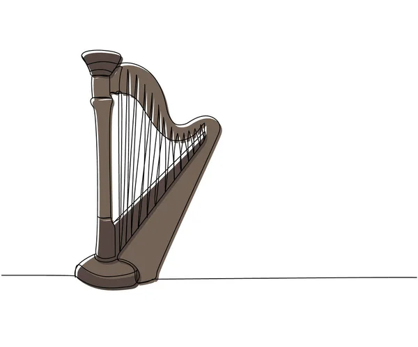 Harp Satu Baris Warna Seni Garis Berkelanjutan Gambar Musik Melodi - Stok Vektor