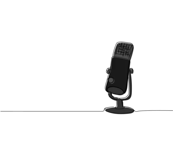 ラジオマイク1ラインカラーアート マイク ラジオ カラオケ オーディオ サウンド レトロレコード放送メディアの連続線画手描きベクトルイラスト — ストックベクタ