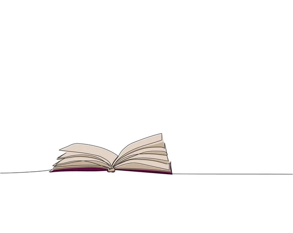 大きなオープンブック アルバム1行のカラーアート 図書館 教科書 学習ページの連続線画手描きベクトルイラスト — ストックベクタ