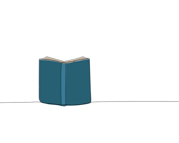 翻开的书在垂直的位置与精装书一行彩色艺术 图书馆 阅读的连续线条彩绘 手绘矢量图解 — 图库矢量图片