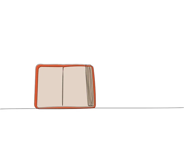 Diario Abierto Cuaderno Libro Sobre Mesa Una Línea Arte Color — Vector de stock