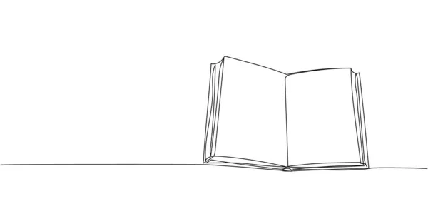 打开笔记本 桌上的书一行艺术 图书馆 教科书 阅读页的连续线条图 — 图库矢量图片