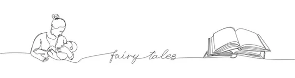 Сказки Одной Строке Непрерывный Рисунок Строки Книги Библиотеки Ребенка Ребенка — стоковый вектор