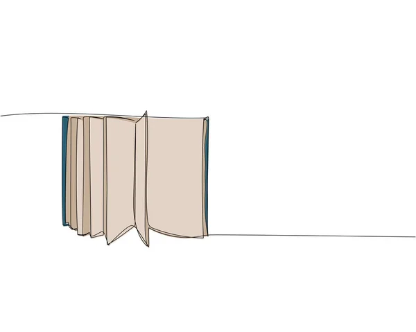 垂直位置にオープンアルバム 多くのページ1行のカラーアート 図書館 教科書 ページ 読書の連続線画手描きベクトルイラスト — ストックベクタ