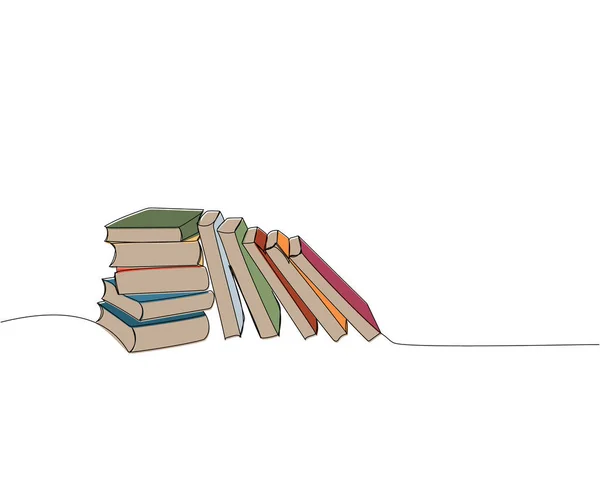 Kitaplar Rafta Bir Çizgi Renkli Sanat Eserleri Kitap Kütüphane Eğitim — Stok Vektör