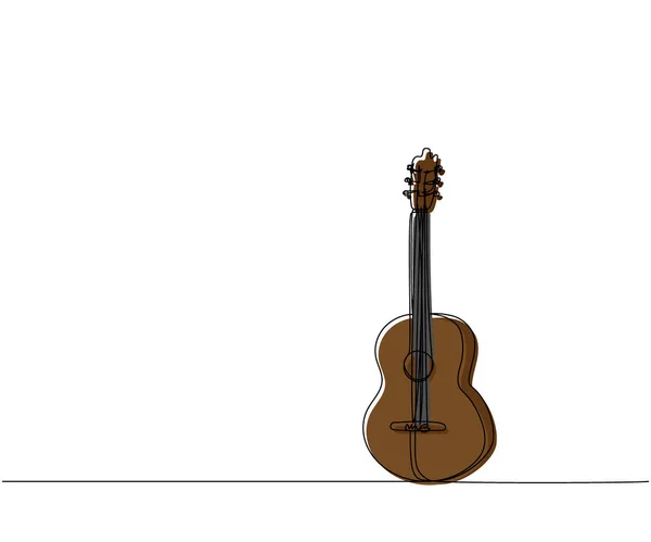 Akustická Kytara Jednořádkové Barevné Umění Kontinuální Kresba Hudby Vybavení Písně — Stockový vektor