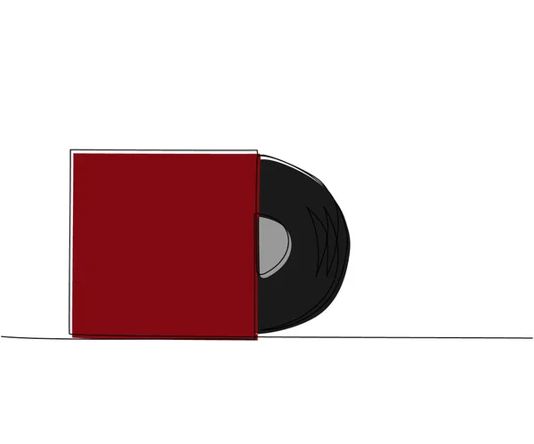 Vinyl Audio Schallplatte Mit Einer Zeile Farbkunst Durchgehende Linienzeichnung Von — Stockvektor