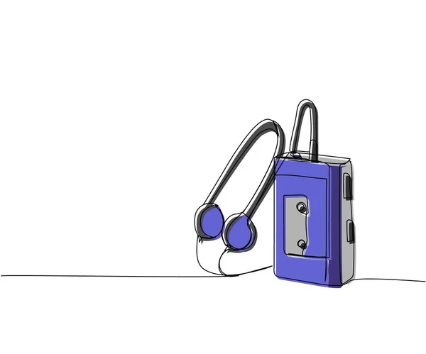 Lecteur Cassette Portable Magnétophone Une Ligne Couleur Art Dessin Linéaire — Image vectorielle