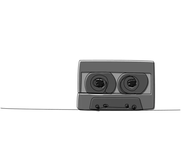 Kaset Audio Tape Satu Baris Warna Seni Garis Berkelanjutan Gambar - Stok Vektor