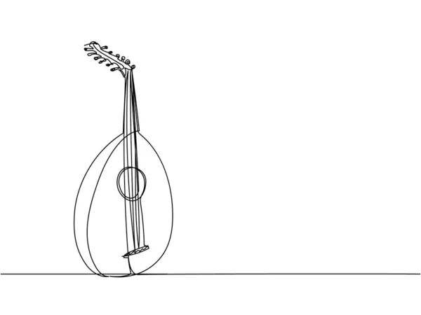 Lute Una Línea Arte Dibujo Continuo Música Instrumento Folk Musical — Vector de stock