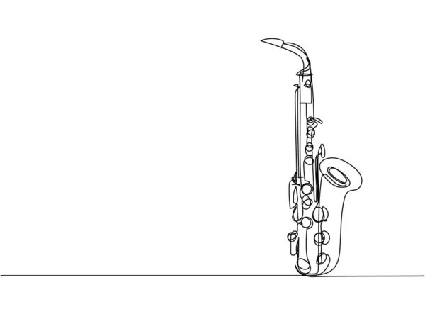 萨克斯单行艺术 萨克斯风 爵士乐 萨克斯 音乐家 小号管弦乐队的连续线条绘图 — 图库矢量图片