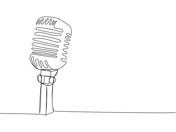 レトロマイク1ラインアート マイク ラジオ カラオケ オーディオ サウンド レトロ レコード放送メディアの連続線画手描きベクトルイラスト — ストックベクタ