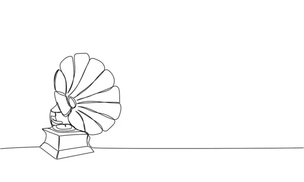 Грамофонне Мистецтво Однієї Лінії Безперервне Лінійне Креслення Слухати Інструмент Гучність — стоковий вектор
