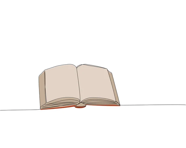 Ouvrir Grand Livre Avec Couverture Rigide Une Ligne Art Coloré — Image vectorielle