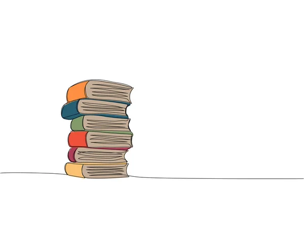 Montón Grandes Libros Libros Texto Enciclopedias Una Línea Arte Color — Vector de stock