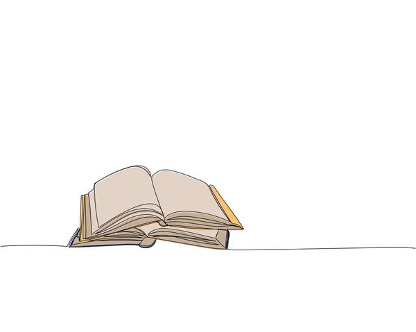 2冊のオープンブック1行カラーアート 図書館 教科書 ページの連続線画手描きベクトルイラスト — ストックベクタ