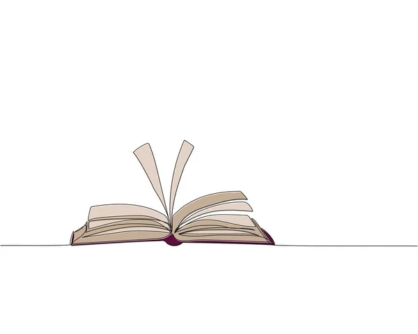 開いている本と1行の色の芸術を形成した 図書館 教科書 ページの連続線画手描きベクトルイラスト — ストックベクタ