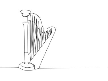 Bir satırlık sanat. Müzikal, melodi, antika, kültür, retro, melodi, geleneksel, senfonik, müzik, İrlanda, orkestra, Yunan lirası lira teli çizimi