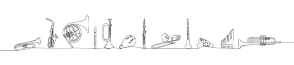 Ветровые Музыкальные Инструменты Устанавливают Одну Линию Искусства Непрерывное Рисование Линии — стоковый вектор