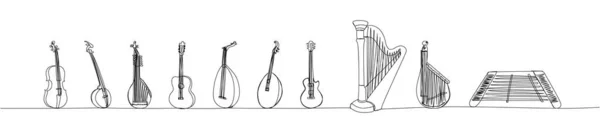 Los Instrumentos Musicales Cuerda Establecen Una Línea Arte Dibujo Continuo — Archivo Imágenes Vectoriales