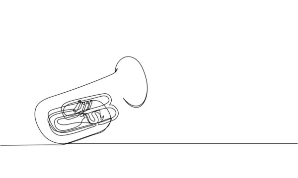 Tuba One Line Art Непрерывный Рисунок Баса Оборудования Классики Мелодии — стоковый вектор