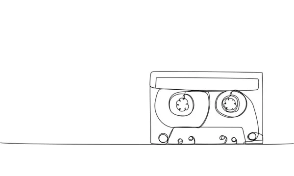 盒式磁带 磁带一行艺术 连续线条画 盒式磁带 古典音乐 怀旧80年代迪斯科90年代手绘矢量插图 — 图库矢量图片