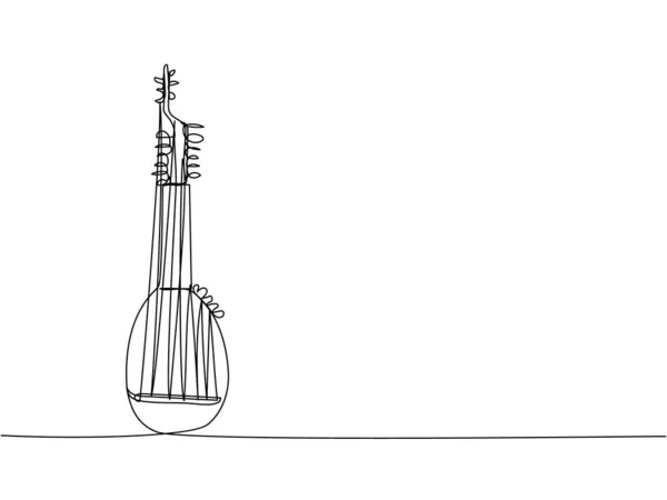 Torban One Line Art Disegno Linee Continuo Musica Strumento Folk — Vettoriale Stock