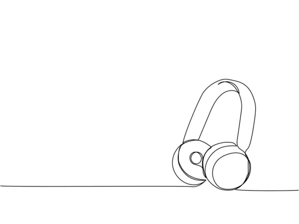 Écouteurs Art Ligne Dessin Continu Musique Casque Casque Portable Écouteurs — Image vectorielle