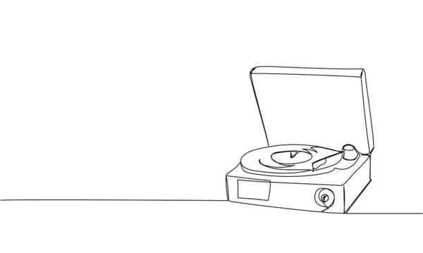 Vinyl Record Player Otočný Jednořádkový Art Kontinuální Kresba Vinylu Nahrávání — Stockový vektor