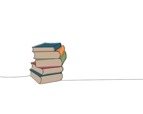 成堆的5本书 教科书 百科全书就像一行彩色的艺术 图书馆 阅读的连续线条彩绘 — 图库矢量图片