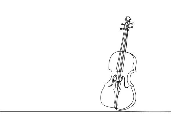 Violine One Line Art Durchgehende Linienzeichnung Von Musical Melodie Geige — Stockvektor