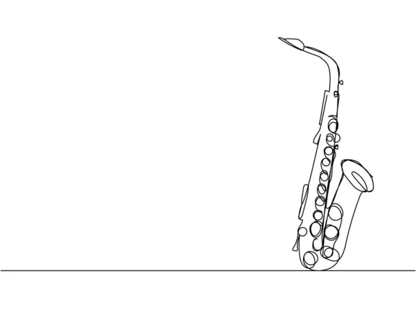 Saxophon Line Art Durchgehende Linienzeichnung Von Musical Melodie Blues Saxophon — Stockvektor