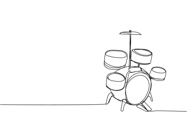 Drum Kit Eine Zeile Kunst Kontinuierliche Linienzeichnung Von Spiel Trommel — Stockvektor