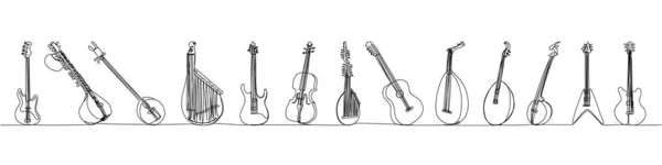 Los Instrumentos Musicales Cuerda Establecen Una Línea Arte Dibujo Continuo — Archivo Imágenes Vectoriales