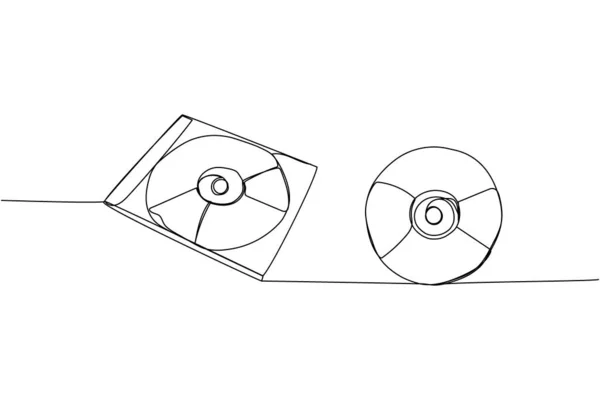 Disk Compact Disc Set One Line Art Συνεχής Γραμμή Σχέδιο — Διανυσματικό Αρχείο