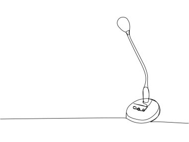 Basın Konferansı Mikrofon Bir satır sanatı. Müzikal, mikrofon, yayın, mikrofon, radyo, müzik, karaoke, ses, ses, retro, medya el çizimi