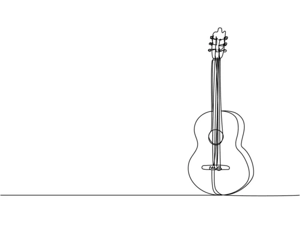 Guitarra Acústica One Line Art Dibujo Continuo Línea Música Equipo — Vector de stock