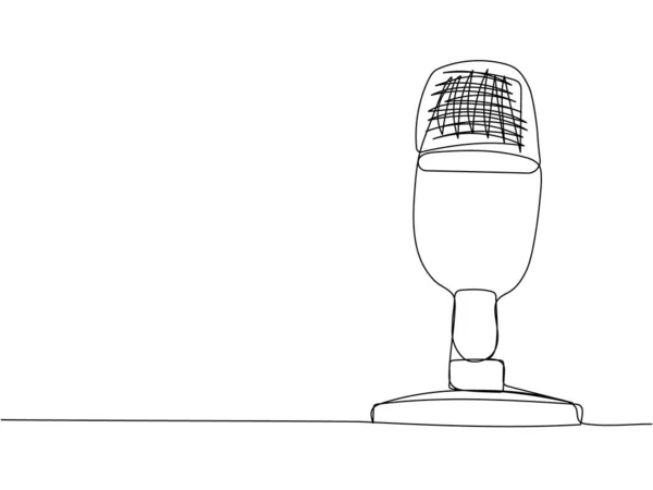 Microphone Radio Une Ligne Art Dessin Continu Musique Micro Radiodiffusion — Image vectorielle