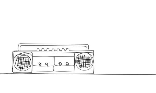 录音机 录音机 单行艺术 盒式磁带 嬉皮士 收音机 80年代迪斯科90年代的连续线条绘图 — 图库矢量图片