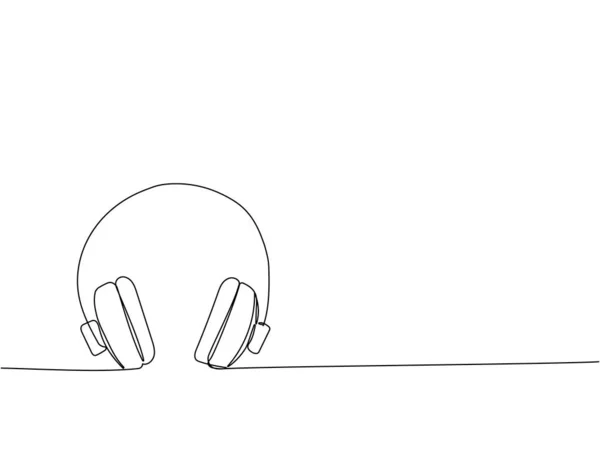 耳机一行艺术 便携式耳机 听的连续线条绘图手绘矢量图 — 图库矢量图片