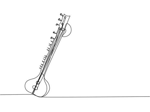 １本の線画だ インド ヒンズスタニのクラシック音楽 ベース アコースティック ギター 伝統の連続線画 手描きベクトルイラスト — ストックベクタ