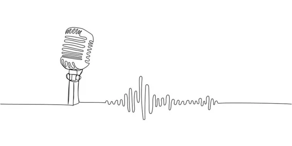 Schallwellen Musik Retro Mikrofon One Line Art Durchgehende Linienzeichnung Von — Stockvektor