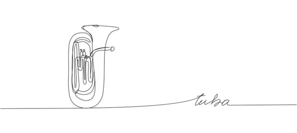 Tuba Una Línea Arte Dibujo Continuo Bajo Melodía Eufonio Vintage — Vector de stock