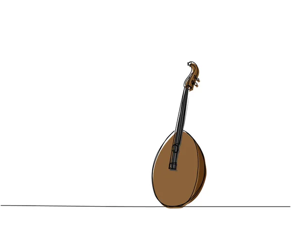 Kobza Arte Una Línea Color Dibujo Continuo Música Instrumento Folk — Vector de stock