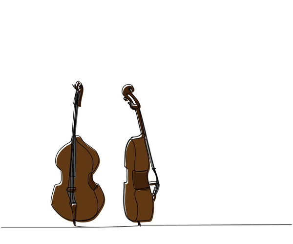 Kontrabass Kontrabass Einzeilige Farbkunst Durchgehende Linienzeichnung Von Musical Melodie Geige — Stockvektor
